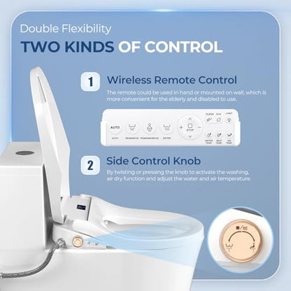 Bidet Toilet Seat Elongated, Electric Heated Seat with Instant Warm Water | Remote & Side Knob Control, Self-Clean Nozzle, Soft Close Lid, Night Light, Warm Air Dryer - color: White