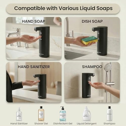 GentleJet SmoothDrop Automatic Liquid Soap Dispenser Touchless, No-Drip Precision Pump, USB-C Rechargeable, 304 Stainless Steel, Waterproof Countertop Dispenser for Kitchen & Bathroom Sink, 270 ml - color: Black