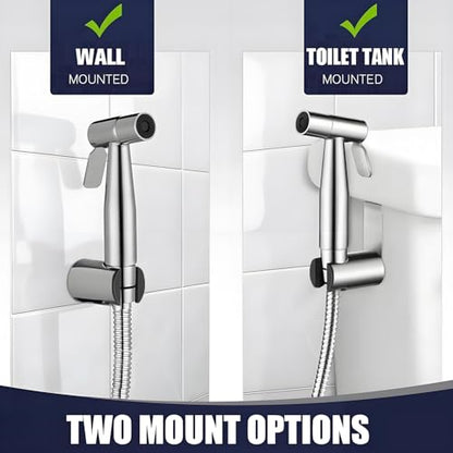 Handheld Bidet Sprayer-Bidet Attachment for Toilet, Premium Stainless Steel | Adjustabel Water Flow, Leak-Free Hose & Brass 7/8" T-valve, Fits Two-Piece Toilet, Feminine/Baby/Muslim Wash, Easy Install - color: Brushed Nickel