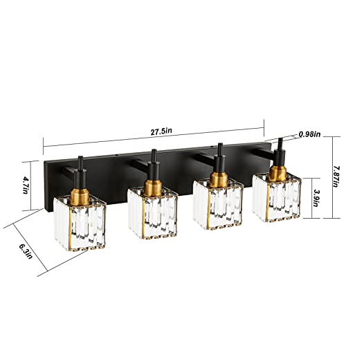 Gold Black Crystal Bathroom Lighting Fixtures, 4 Light Brass Modern Crystal Bathroom Vanity Lights Over Mirror Brass Bath Light - color: Black Gold-Square Shade, size: 4-Light