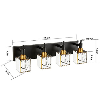 Gold Black Crystal Bathroom Lighting Fixtures, 4 Light Brass Modern Crystal Bathroom Vanity Lights Over Mirror Brass Bath Light - color: Black Gold-Square Shade, size: 4-Light