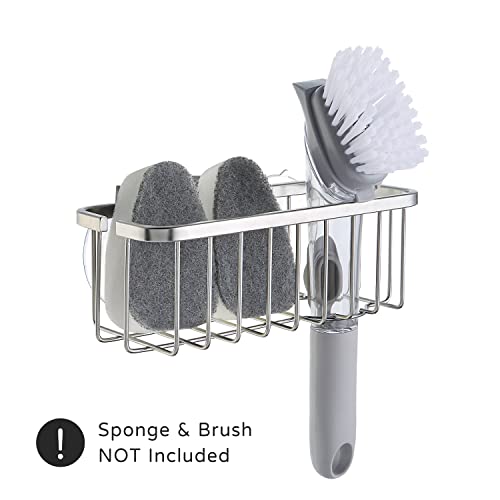 SunnyPoint NeverRust Deluxe Kitchen & Bathroom Sink Sponge Holder Organizer with Adhesive Mount - Additional Suction Cup Included – Sponge & Brush NOT Included – 7.4 x 3.3 x 2.75 Inch - color: Brush, size: 7.4 x 3.3 x 2.75 Inch