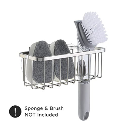 SunnyPoint NeverRust Deluxe Kitchen & Bathroom Sink Sponge Holder Organizer with Adhesive Mount - Additional Suction Cup Included – Sponge & Brush NOT Included – 7.4 x 3.3 x 2.75 Inch - color: Brush, size: 7.4 x 3.3 x 2.75 Inch