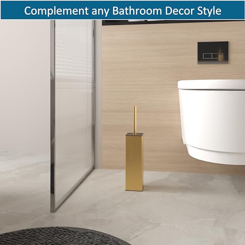 Toilet Brush and Hoder Set Brushed Gold Freestanding for Bathroom - color: Brushed Gold