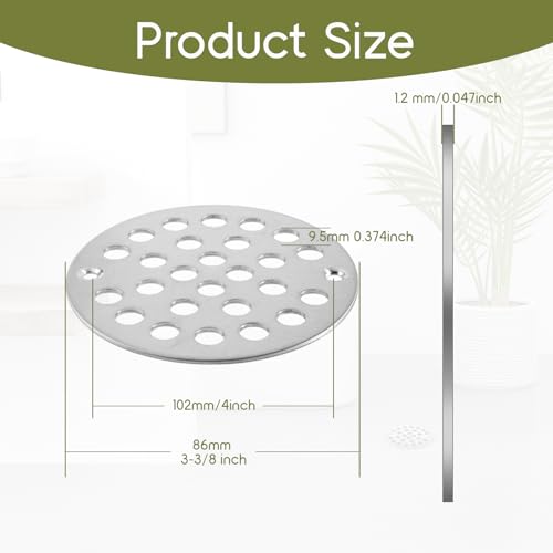 Round 4 Inch Screw-in Floor Drain Cover, 4 Inch Shower Drain Cover Stainless Steel Strainer Covers Replacement Shower Drainer Grate Easy-to-Install Replacement