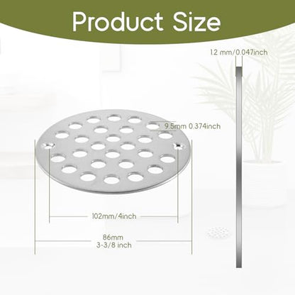 Round 4 Inch Screw-in Floor Drain Cover, 4 Inch Shower Drain Cover Stainless Steel Strainer Covers Replacement Shower Drainer Grate Easy-to-Install Replacement