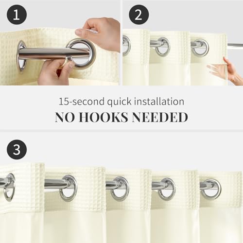 River Dream Cream Cotton Blend Fabric Shower Curtain Set with Liner, 71x74 | Waffle Weave, No Hook Needed, with Snap in Replacement Liner, Top Sheer Window, Hotel Quality Fabric for Bathroom - color: Cream, size: 71"W x 74"L (Pack of 1)