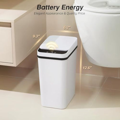 FRESHLIX Bathroom Garbage Can with Lid, 2.6 Gallon Diaper Trash Can, Automatic Trash Cans Touchless, Slim Waterproof Smart Commercial Trash Can for Bedroom, Bathroom, Office, Living Room, Toilet, RV - color: A-Basic Battery Supply-White, size: 1 Pack(2.6