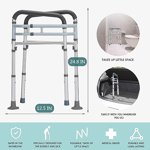 Lianjindun Toilet Safety Rails, 350 lbs, Adjustable Height & Width | Fits Most Toilets, Foldable Design, 350 Lbs Capacity, Aluminum Toilet Frame, Toilet Handles for Seniors, Disabled, Handicap - color: Gray