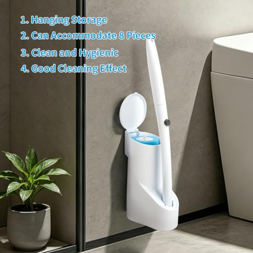 IwIeIaIrI Disposable Toilet Brush and Holder Set with 48 Refills, Cylinder | Wall mount holder design, cleaning wand removes limescale for bathroom & bathtub sanitation. - color: Blue Handle