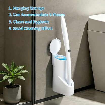IwIeIaIrI Disposable Toilet Brush and Holder Set with 48 Refills, Cylinder | Wall mount holder design, cleaning wand removes limescale for bathroom & bathtub sanitation. - color: Blue Handle