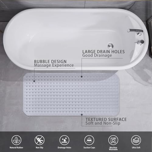 Non-Slip Bath Mat for Tub - Extra Large TPR Bathtub Mat with Suction Cups, Quick-Dry & Easy Clean, Family-Friendly Design (Gray, 36x17 Inch) - color: Gray