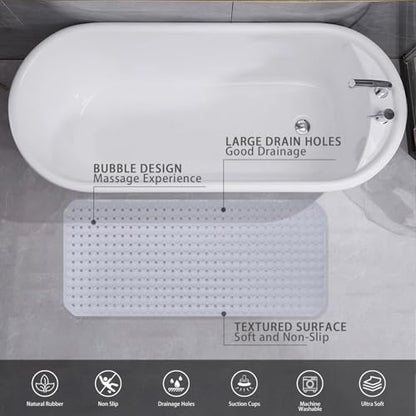 Non-Slip Bath Mat for Tub - Extra Large TPR Bathtub Mat with Suction Cups, Quick-Dry & Easy Clean, Family-Friendly Design (Gray, 36x17 Inch) - color: Gray