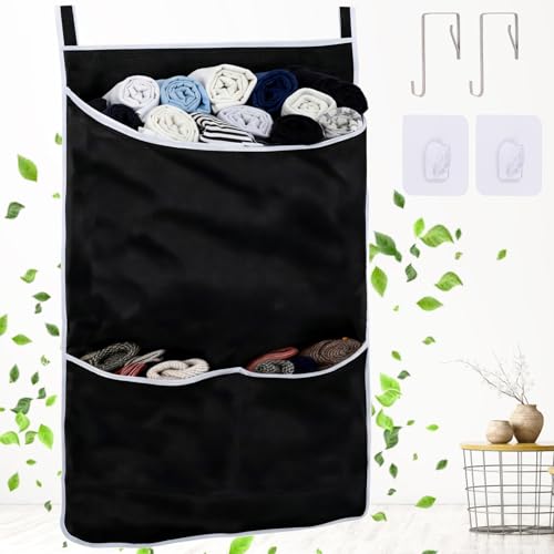 Black Hanging Laundry Hamper Bag, XL Door Hanging Hamper with Large Openging Laundry Hamper Storage Bag Large Size 36X22 Inch, Over Door Hamper