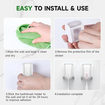 2 Pcs Toothbrush Holders Wall Mounted, Single Slot Design, Shower Self Adhesive Wall Mounted Toothbrush Holder with Cover, Waterproof and Dustproof, Suitable for Bathroom, Family, Travel (Transparent) - color: 2pcs-transparent
