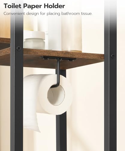 HOOBRO Over The Toilet Storage, 8-Tier Bathroom Organizer Over Toilet Shelf, Storage Rack Above Toilet Stand, Freestanding Space Saver, Toilet Paper Holder, Rustic Brown and Black BF86TS01