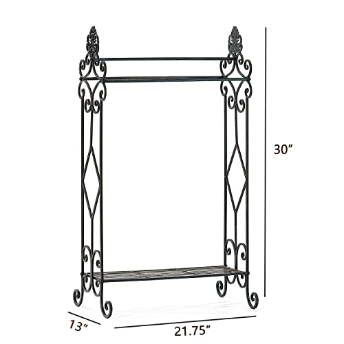 Standing Towel Rack for Bathroom,3-Tier Floor Freestanding Towel Racks with Storage Shelf,Antique Towel Holder Stand-21.75”×13”×38” - color: Retro Black