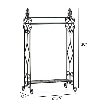 Standing Towel Rack for Bathroom,3-Tier Floor Freestanding Towel Racks with Storage Shelf,Antique Towel Holder Stand-21.75”×13”×38” - color: Retro Black