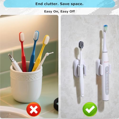 4PCS Wall Mounted Electric Toothbrush Holder, Adhesive & Waterproof Holder | No-Drill Design, Multi-Function Bathroom Organizer for Shower & Cabinet, Space Saving (White) - color: White Toothbrush Holder-4pcs
