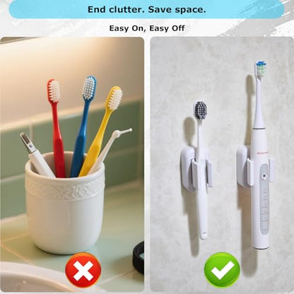 4PCS Wall Mounted Electric Toothbrush Holder, Adhesive & Waterproof Holder | No-Drill Design, Multi-Function Bathroom Organizer for Shower & Cabinet, Space Saving (White) - color: White Toothbrush Holder-4pcs