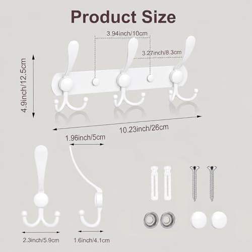 YUNISS Coat Rack Wall Mounted，3 Tri Stainless Steel Coat Hook for Coat Hat Robes Towel in Mudroom Entryway (White, 1 Pack 3 Hook) - color: White, size: 1 Pack 3 Hook