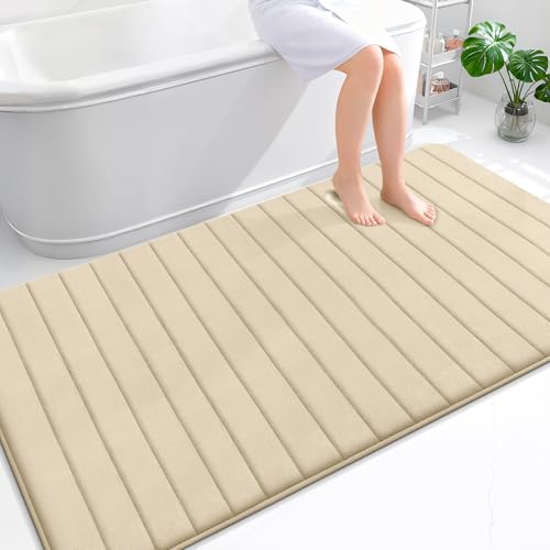OLANLY Memory Foam Bath Mat 70x46, Super Soft Absorbent Bathroom Rugs, Quick Dry, Machine Washable Shower Floor Rugs, Bathmat Carpet, Bathroom Home Decor Accessories, Beige - color: Beige, size: 70" X 46"