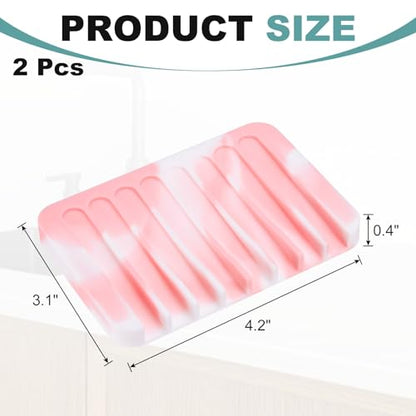 uxcell 2 Pcs Self Draining Silicone Soap Dish, Soap Tray with Drainage for Bathroom Shower Kitchen Sink, 4.5" x 3.1" x 0.4", Pink/White - color: Pink/White
