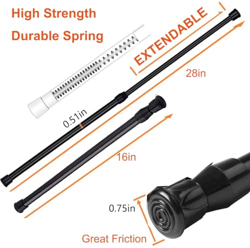 6 Pack Small Tension Rods 15.7 in to 28 Curtain Rods Window Rods in Extendable Width Spring Cupboard Bars for Kitchen Utensils, Closet, and Cabinet, Fit in The Spaces to Stay Up - color: Black, size: 15.7" to 28"-6PCS