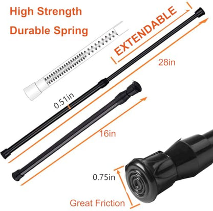 6 Pack Small Tension Rods 15.7 in to 28 Curtain Rods Window Rods in Extendable Width Spring Cupboard Bars for Kitchen Utensils, Closet, and Cabinet, Fit in The Spaces to Stay Up - color: Black, size: 15.7" to 28"-6PCS
