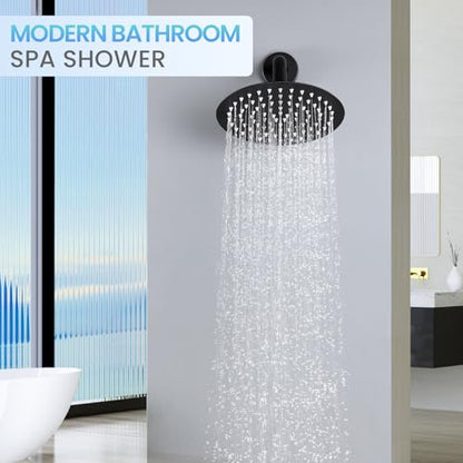 8 Inch Matte Black Round Rainfall Shower Head, All Metal Stainless Steel Rain Shower Heads with 90 Anti-Clog Silicone Nozzles, Wall or Ceiling Mount - color: Matte Black, size: 8 Inch