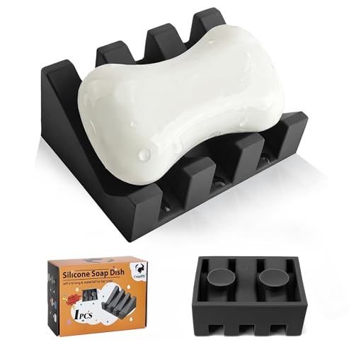 Soap Dish Holder for Shower with Suction Cup, Silicone Soap Holder & Saver Self-Draining Bar Soap Dish Keeps Soap Dry for Bathroom, Kitchen, Bathtub, Extends Soap Life (Black-1Pack) - color: Black - 1 Pack