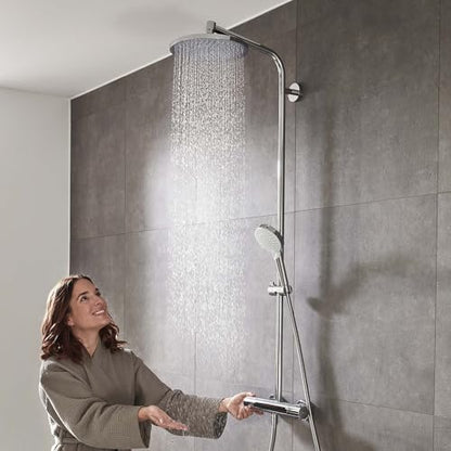Hansgrohe Crometta S - Thermostat Shower System With Rainfall Head (⌀ 240 mm), Hand Shower (1 Spray), Hose, Rail and Round Head (1 Spray), Chrome, 27268000 - size: with thermostat, style: 1 spray mode + EcoSmart water saving