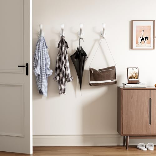 Coat Hooks Heavy Duty - Easy to Install Metal Towel Hooks Fashionable Wall Hooks for Hanging Hat, Towel, Key, Robe, Scarf, Bag, Cap (6 PCS White) - color: White