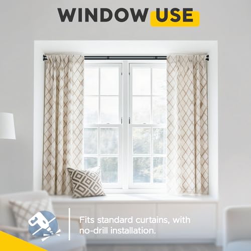 Black Tension Curtain Rods 28 to 50 Inch,1"Heavy Duty Shower Curtain Rod，No Slip No Drill Adjustable Shower Rod for Bathroom, Window, Closet & Wardrobe - color: Black, size: 28-50 inch