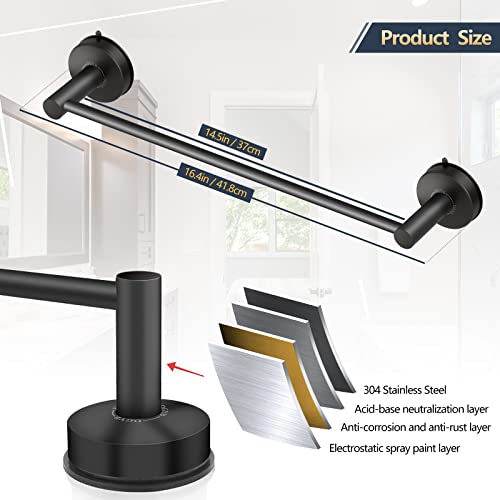 DGYB Suction Cup Towel Bar for Bathroom 17 Inch Matte Black Towel Holder Stainless Steel Premium Kitchen Towel Rack Wall Mounted - color: 17in Matte Black