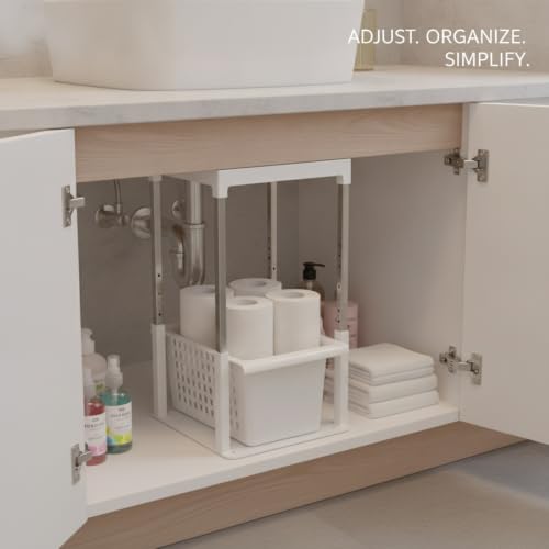 Telescopic Shelf Organizer, Adjustable Stainless Steel Cabinet Divider for Under Sink, Kitchen, Bathroom, and Closet Storage - size: 9.84 x 5.71 x 4.53 in