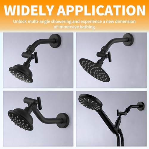 All Metal Shower Head Elbow Adapter Black | Adjustable Shower Head Extension Adapter Shower Arm Extension Connector for Showerhead, Wall Mounted - color: Black