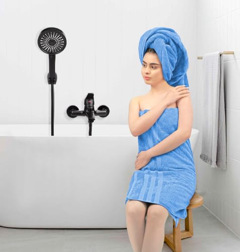 Bath Towels Set of 4 Extra Large Towels set 30x60 In, 100% Uzbek Cotton 600 GSM Oeko-TEX, Larger & Lighter Weight Quicker to Dry, Super Soft and Absorbent, Perfect for Bathroom- Light Blue - color: Light Blue