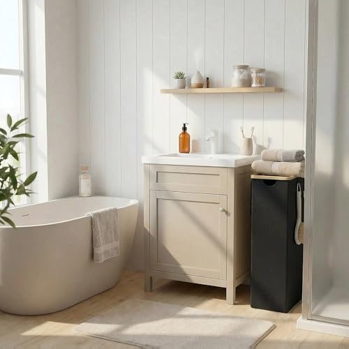 efluky Slim Laundry Basket with Lid, Narrow Laundry Hamper with Removable Bag, Skinny Dirty Clothes Basket with Bamboo Handles for Bathroom, Bedroom & Laundry Room, 75L Black - color: Black, size: 75L