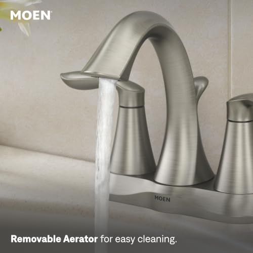 Moen Eva Brushed Nickel Two-Handle 4-Inch Centerset Bathroom Faucet with Drain Assembly, Bathroom Faucets for Sink 3-Hole, 6410BN - color: Brushed Nickel