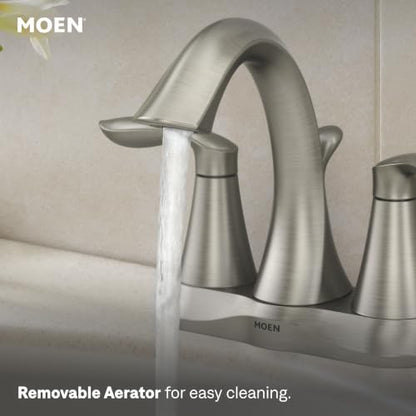 Moen Eva Brushed Nickel Two-Handle 4-Inch Centerset Bathroom Faucet with Drain Assembly, Bathroom Faucets for Sink 3-Hole, 6410BN - color: Brushed Nickel