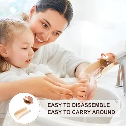 Faucet Extender for Toddlers, Kids Sink Extender for Bathroom, Hand Washing Extension God Silicone Cartoon Temperature-Sensitive Anti-Scald Anti-Splash Water (Brown)