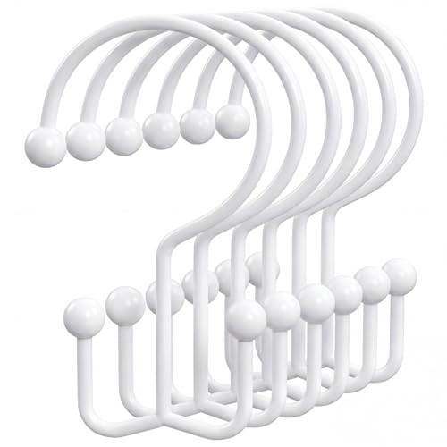 OEH 24 Pcs Shower Curtain Hooks, Metal Shower Curtain Rings, Decorative Shower Curtain Hooks Rust Proof, Double Shower Rings for Curtain, Easy Install Anti-Drop Shower Hooks for Shower Curtain, White - color: White, size: 24 Pack