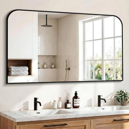 Black Bathroom Vanity Mirror 50x30 Inch | Metal Framed Bathroom Mirror for over Sink, Living Room, Bedroom, Entryway, Mantel, Fireplace Decor, Wall Mounted - size: 30"L x 50"W