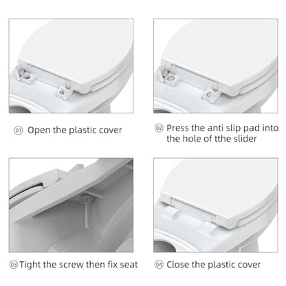 19 Inch Elongated Toilet Seat, Durable PP Construction, Full Flat Design with Plain Cover, Quick-Release Hinges for Easy Removal, Easy Clean White Finish, Fits Most Standard Elongated Toilets - size: Elongated full flat toilet seat