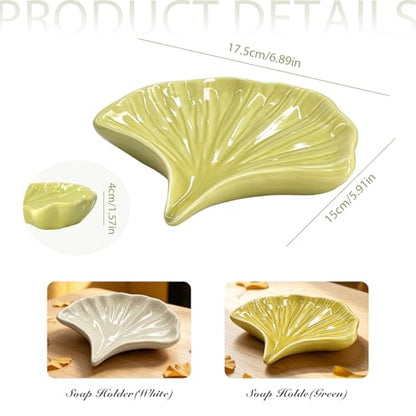 Ceramic Soap Holder, Seashell Self-Draining Soap Tray for Sink, Bathroom, Shower, Small Elegant Glazed Soap Dish, Easy to Clean (Green) - color: Green