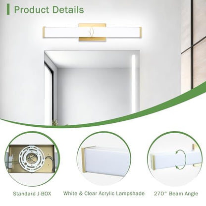 24 Inch Bathroom Vanity Light 2500LM, 5700K Daylight White Modern Bathroom Light Dimmable, AC 120V 25W Gold LED Vanity Lighting Fixtures Wall Sconce ETL Certified, 2Pack - color: Gold-5700K, size: 24 INCH(2 Pack)