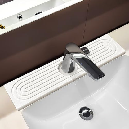 Stone Faucet Mat For Kitchen Sink, Kitchen Faucet Absorbent Mat, Kitchen Sink Splash Guard Stone, Super Absorbent, Diatomite Faucet Mat For Bathroom Counter (White) - size: 15.7" x 3.9"