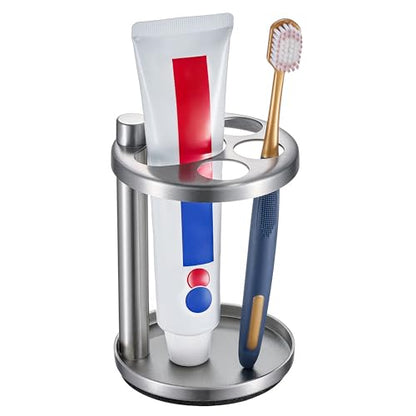 Toothbrush & Toothpaste Holder for Bathroom Countertop, Metal Electric Toothbrush Stand with Razor Slot, Ideal Design Caddy for Kids & Family, Brushed Silver - color: Brushed Silver