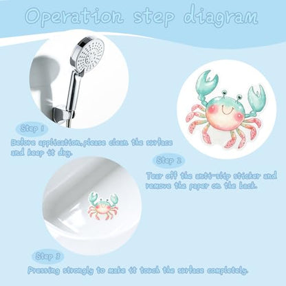 Bathtub Non-Slip Stickers, 25 PCS Large Cute Sea Creature Anti-Slip Grips for Kids Bath Tub and Shower Floor Decor with Scraper